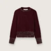Women's crew-neck sweater in burgundy wool with rhinestone embroidery