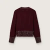 Women's crew-neck sweater in burgundy wool with rhinestone embroidery