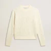 Women's crew-neck sweater in white merino wool with all-over crystals