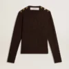 Women's crew-neck sweater in wool blend with gold buttons