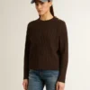 Women's crew-neck sweater in wool blend with gold buttons