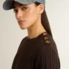 Women's crew-neck sweater in wool blend with gold buttons