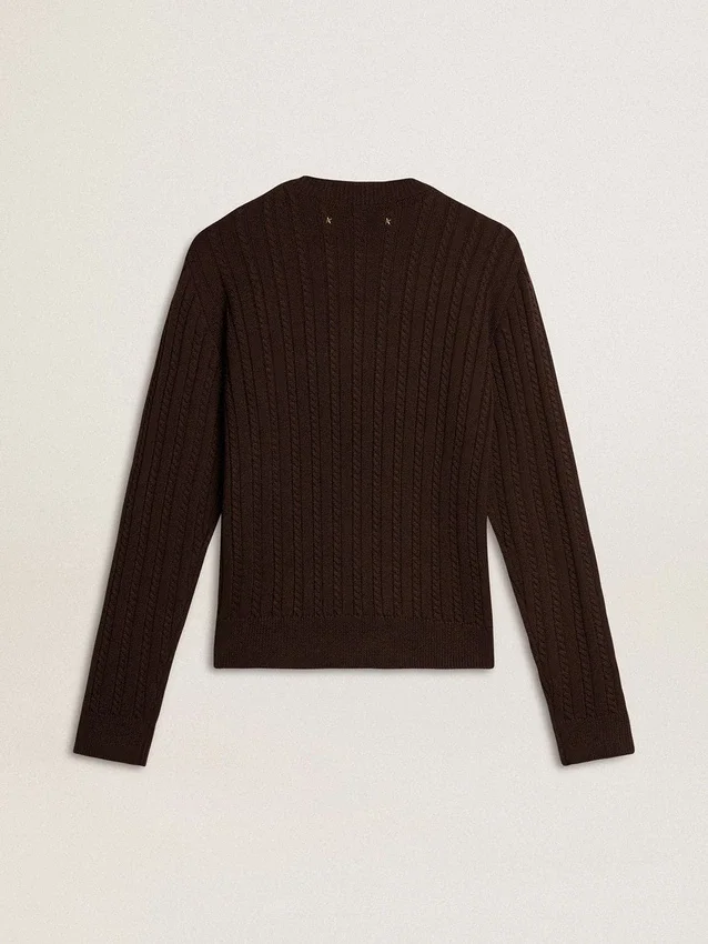 Women's crew-neck sweater in wool blend with gold buttons