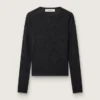 Women's crew-neck sweater with black floral jacquard pattern