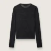 Women's crew-neck sweater with black floral jacquard pattern