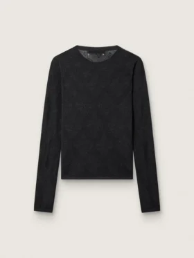 Women’s crew-neck sweater with black floral jacquard pattern