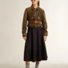 Women’s cropped brown leather biker jacket with zip