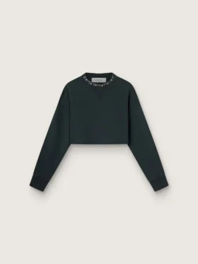 Women's cropped cotton sweatshirt with crystals on the front