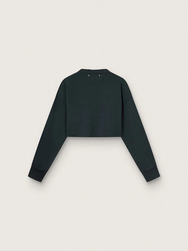 Women's cropped cotton sweatshirt with crystals on the front