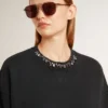 Women's cropped cotton sweatshirt with crystals on the front