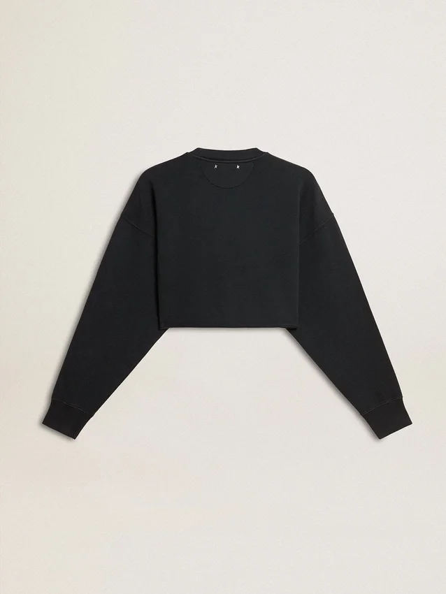 Women's cropped cotton sweatshirt with crystals on the front