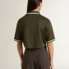 Women's cropped polo in military-green jersey with embroidery