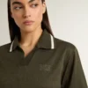 Women's cropped polo in military-green jersey with embroidery