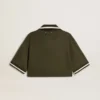 Women's cropped polo in military-green jersey with embroidery