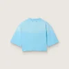 Women’s cropped T-shirt in light blue cotton jersey with graphic print