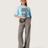 Women’s cropped T-shirt in light blue cotton jersey with graphic print