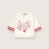 Women's cropped T-shirt in white cotton with print and embroidery