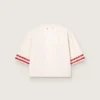 Women's cropped T-shirt in white cotton with print and embroidery