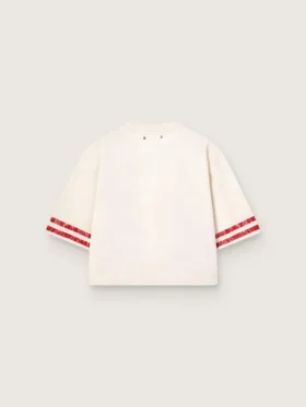 Women’s cropped T-shirt in white cotton with print and embroidery