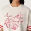 Women's cropped T-shirt in white cotton with print and embroidery