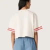 Women's cropped T-shirt in white cotton with print and embroidery