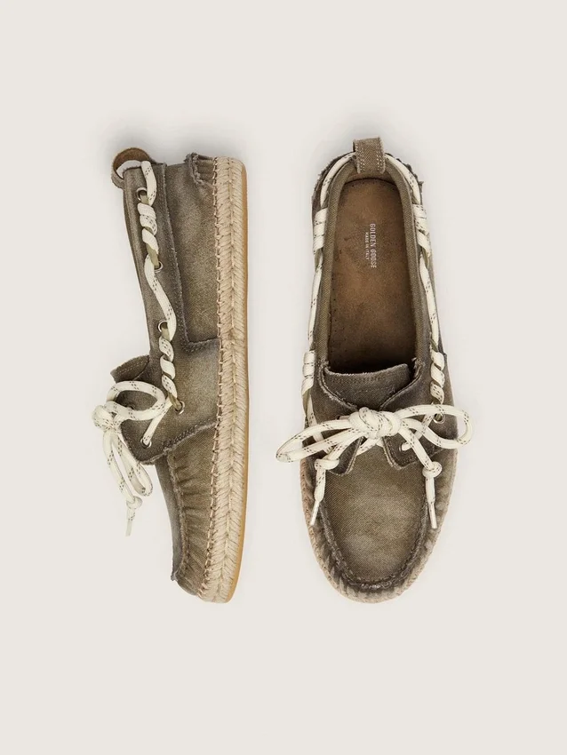Men’s Cruise espadrilles in military-green canvas with white hiking laces