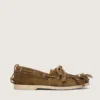 Women's Cruise loafer in khaki suede with fringe and multicolored beads
