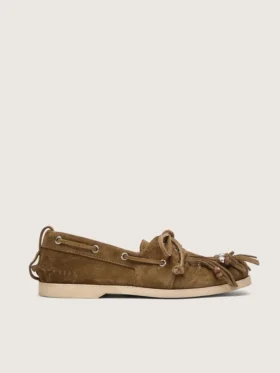 Women's Cruise loafer in khaki suede with fringe and multicolored beads