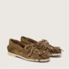 Women's Cruise loafer in khaki suede with fringe and multicolored beads