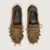 Women's Cruise loafer in khaki suede with fringe and multicolored beads
