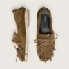 Women's Cruise loafer in khaki suede with fringe and multicolored beads