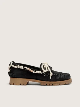 Women's Cruise loafers in black waxed suede with black hiking laces