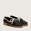 Women's Cruise loafers in black waxed suede with black hiking laces