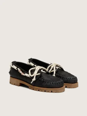 Women’s Cruise loafers in black waxed suede with black hiking laces