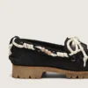 Women's Cruise loafers in black waxed suede with black hiking laces