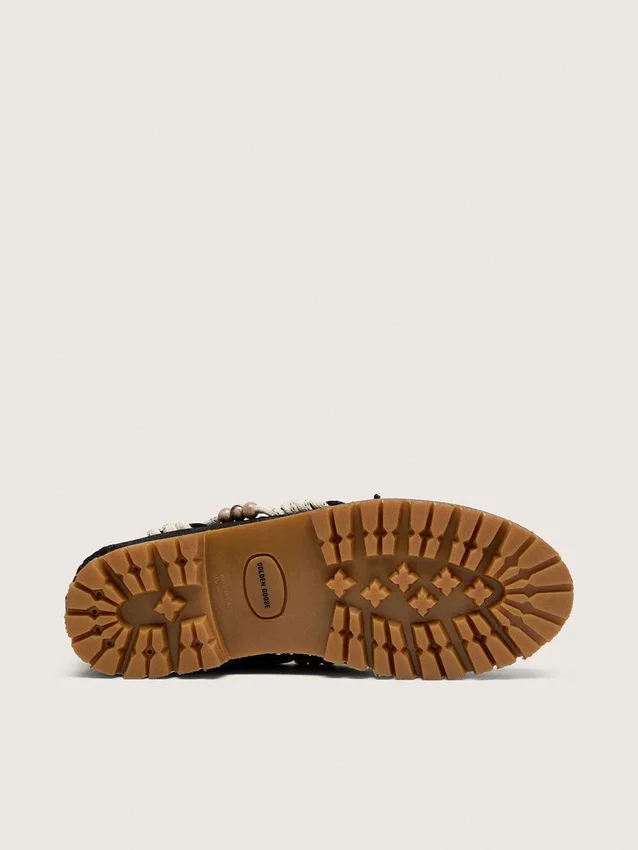 Women's Cruise loafers in black waxed suede with black hiking laces
