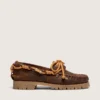 Women's Cruise loafers in brown waxed suede with dove gray hiking laces