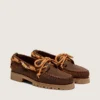 Women's Cruise loafers in brown waxed suede with dove gray hiking laces