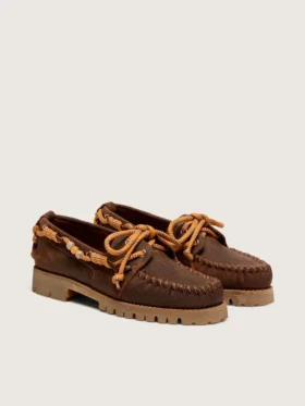 Women’s Cruise loafers in brown waxed suede with dove gray hiking laces