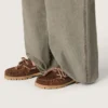 Women's Cruise loafers in brown waxed suede with dove gray hiking laces