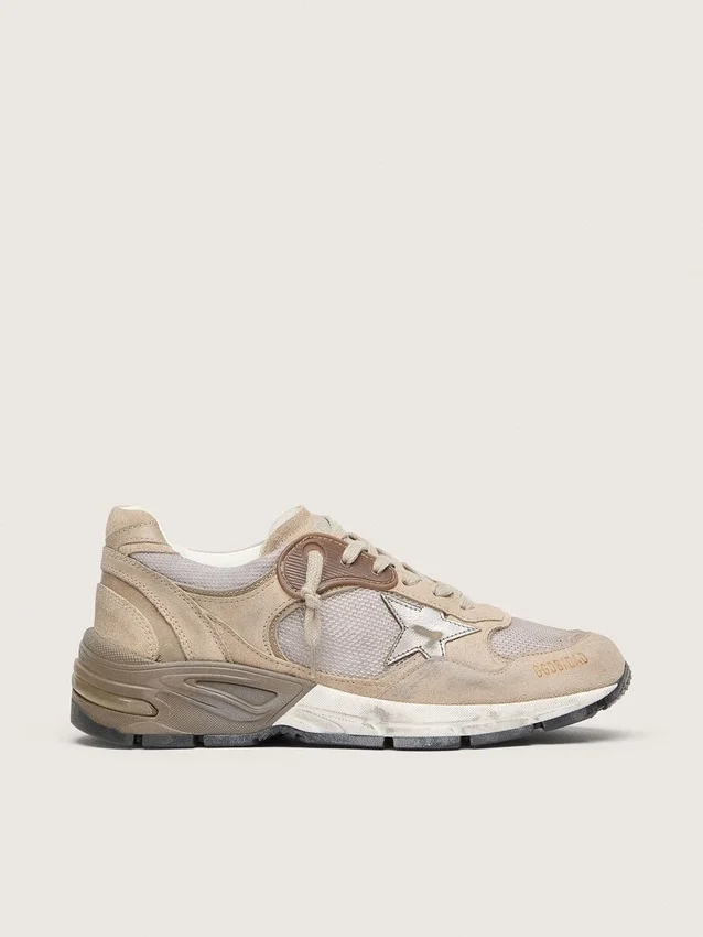 Men's Dad-Star in beige mesh and suede with silver leather star
