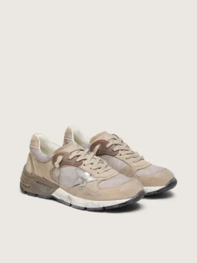 Women’s Dad-Star in beige mesh and suede with silver leather star