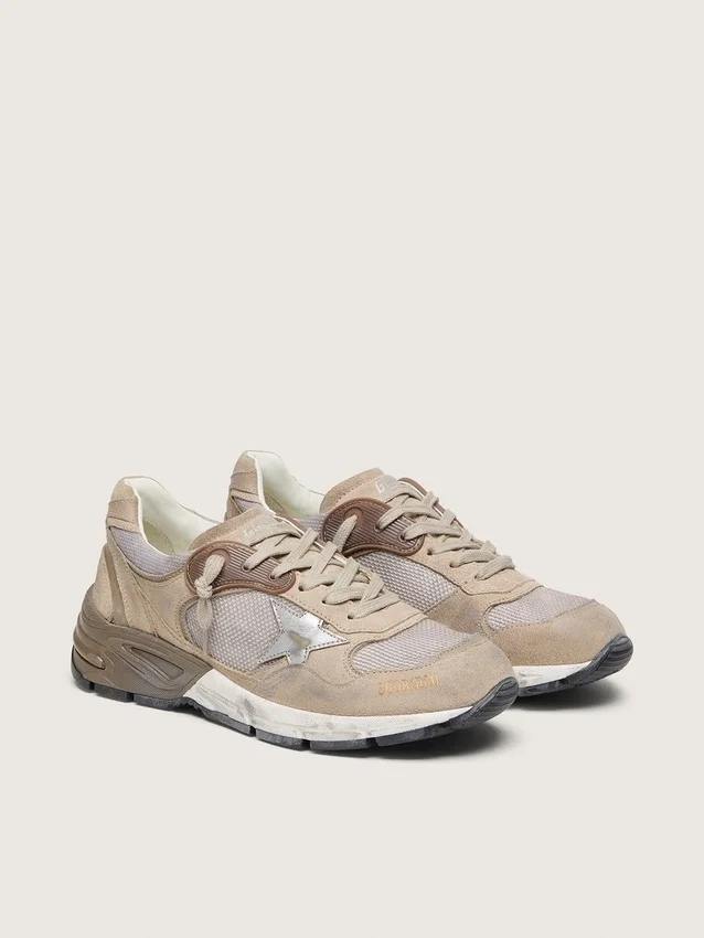 Men's Dad-Star in beige mesh and suede with silver leather star