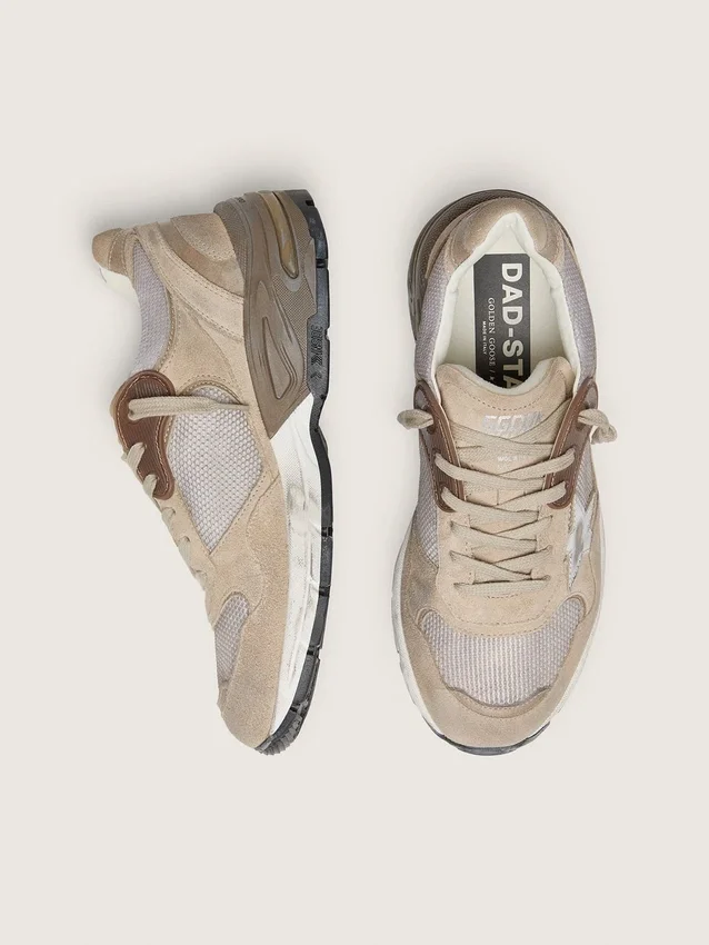 Men's Dad-Star in beige mesh and suede with silver leather star