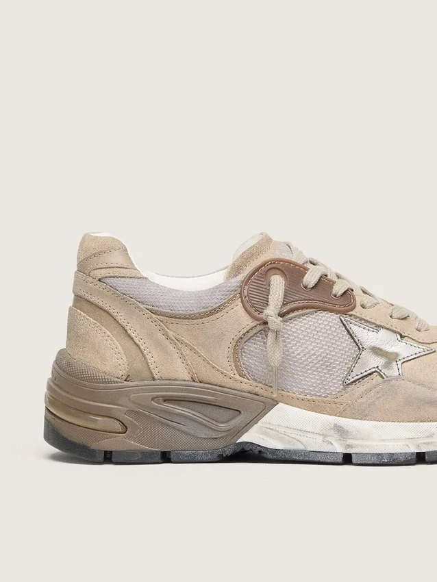 Men's Dad-Star in beige mesh and suede with silver leather star