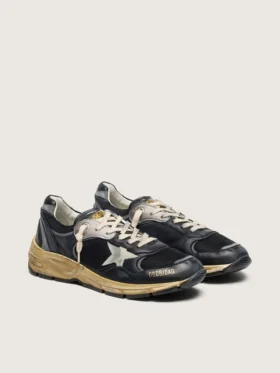 Women’s Dad-Star in black and silver mesh and nappa with ice-gray star
