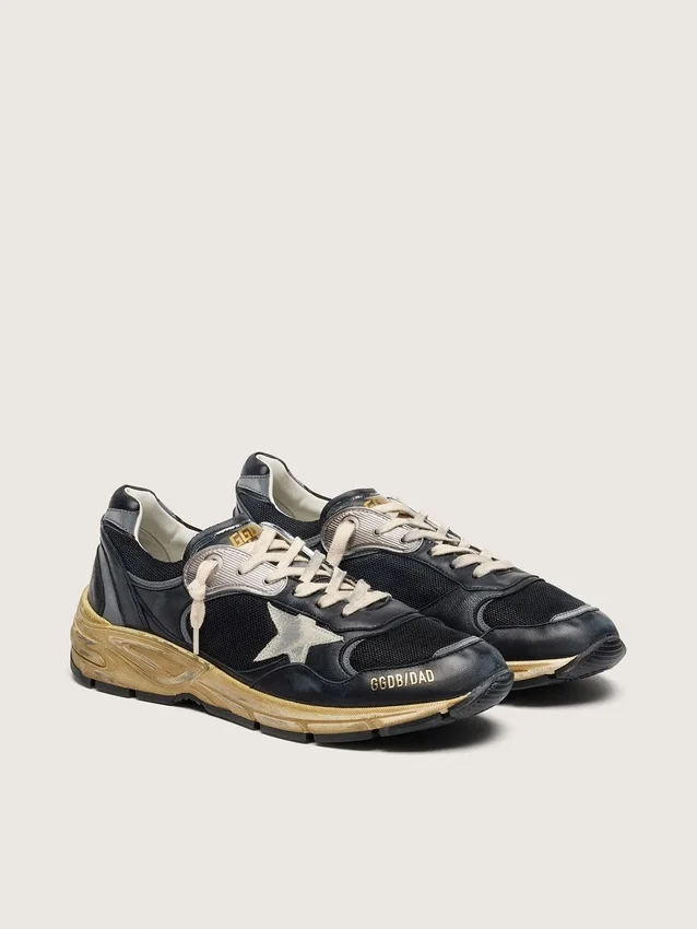 Women’s Dad-Star in black and silver mesh and nappa with ice-gray star
