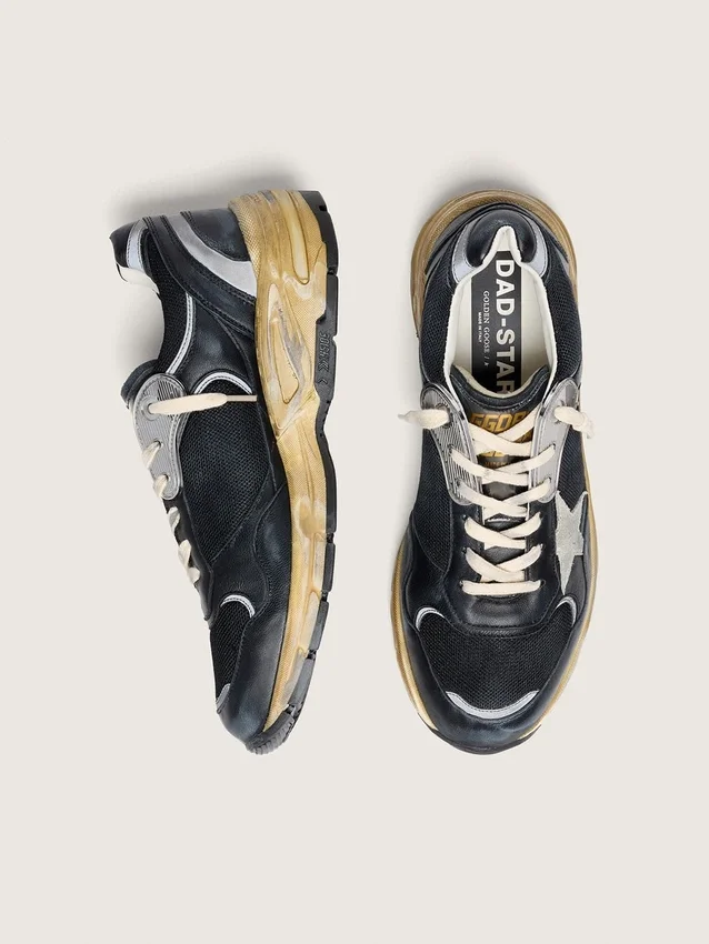 Women’s Dad-Star in black and silver mesh and nappa with ice-gray star