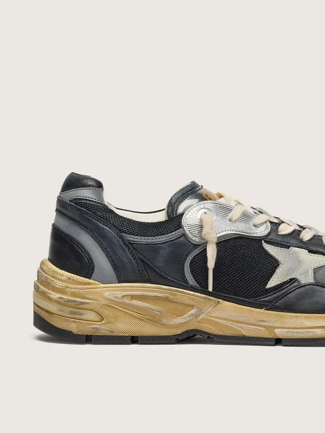 Women’s Dad-Star in black and silver mesh and nappa with ice-gray star