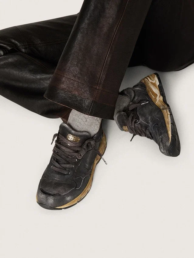 Women's Dad-Star in black naplak and crackle leather with black star and heel tab